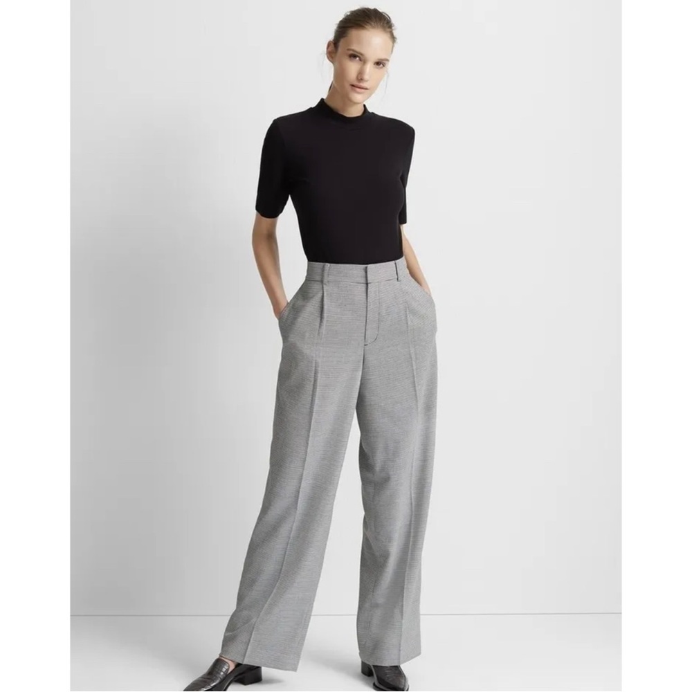 $249 NWT Club Monaco Womens Sz 0 Black White Microcheck Wide Leg Pants NEW